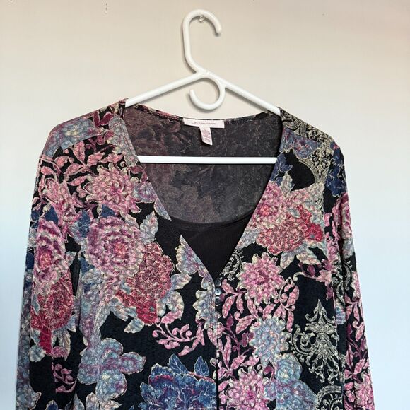 JM Collection Womens Velvet Burnout Top Large Floral Bloomcore Y2K Coquette - Picture 2 of 5